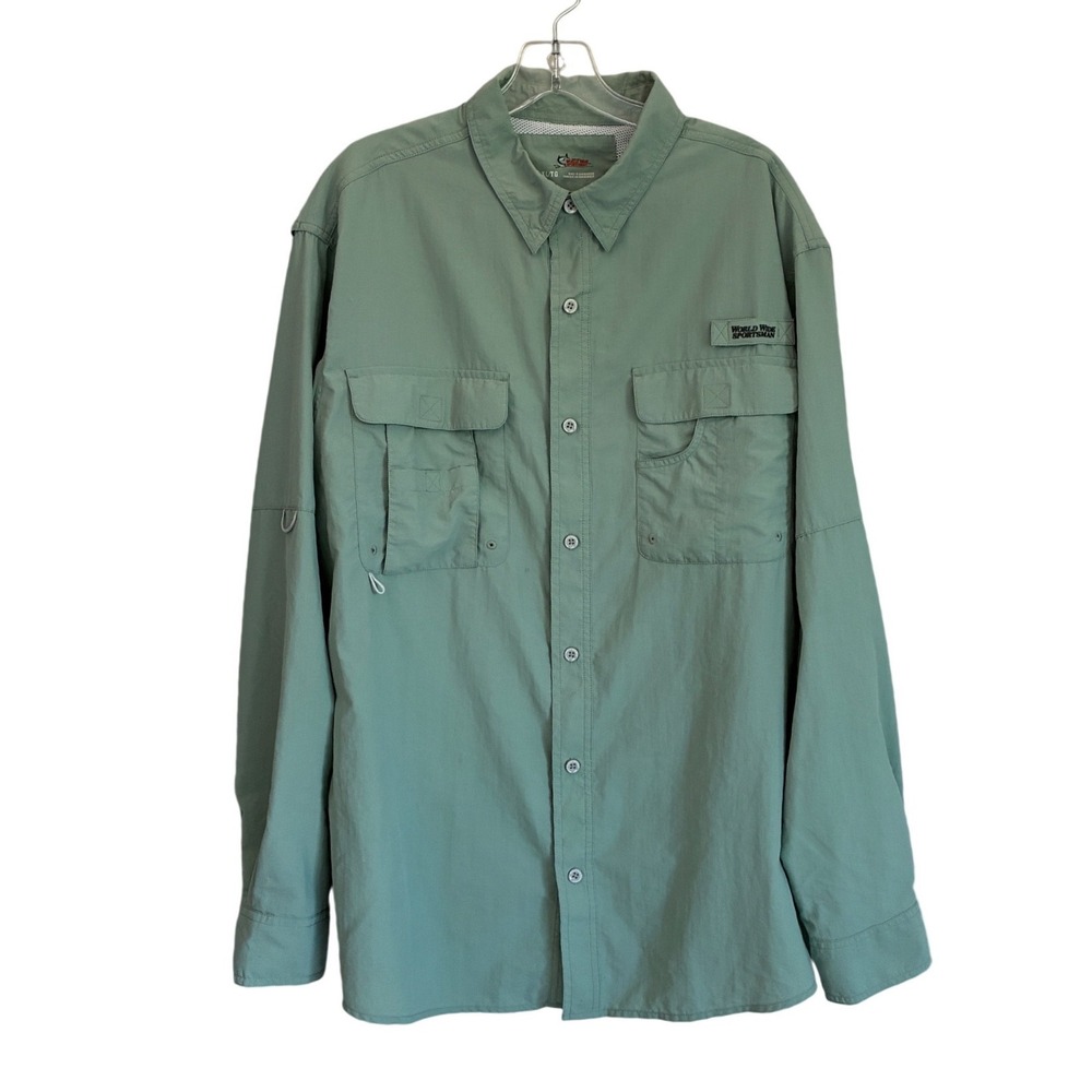 World Wide Sportsman Mens XL Sage Green Vented Fishing Shirt Long Sleeve